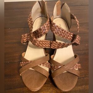Maurices Brown Cork Wedge Sandals with Woven Straps